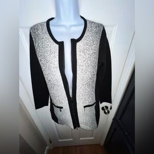 Chico's Size 0 4 6 Black White Ombre Zip-Up Knit Cardigan Sweater Dress S Jacket